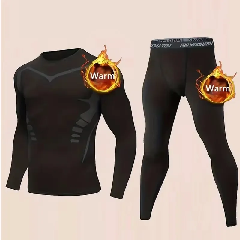 Fitness thermal underwear set, winter anti cold thermal skating suit, thick velvet fitness suit set, outdoor sports thermal suit