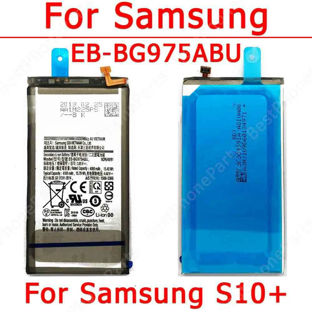 Battery For Samsung Galaxy S10 Plus S10+ G975 4G 5G Battery Replacement 4100 mAh EB-BG975ABU Cellphone Spare Parts