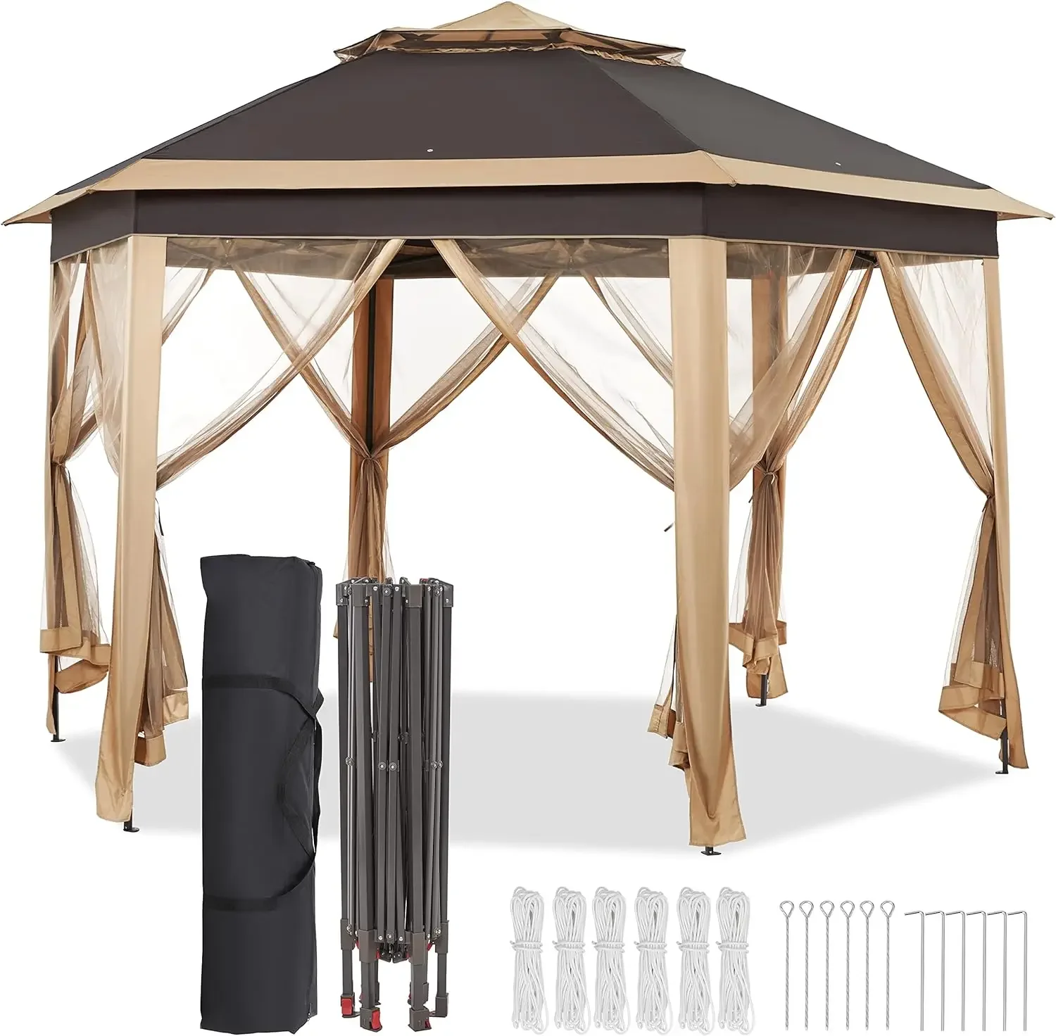 

13x13 Pop up Gazebo, Hexagonal Outdoor Canopy Shelter, Instant Patio Gazebo Sun Shade Canopy Tent with Double Tiers