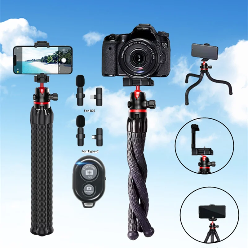 

BSLIUFANG новый гибкий штатив-осьминог для камеры телефона, DSLR, дизайн 2 в 1, штатив с держателем микрофона, боковой холодный башмак, винт 1/4 дюйма