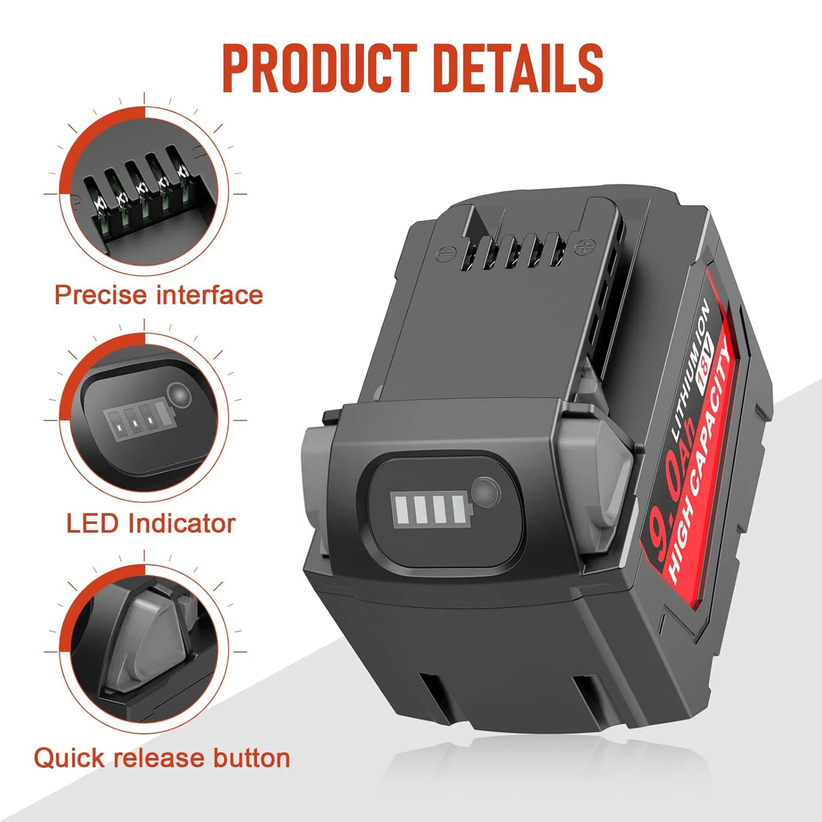 Akumulator litowo-jonowy 18V 9000mAh do narzędzi Milwaukee serii M18 48-11-1850 48-11-1860 2604-20 — zdjęcie produktu 2