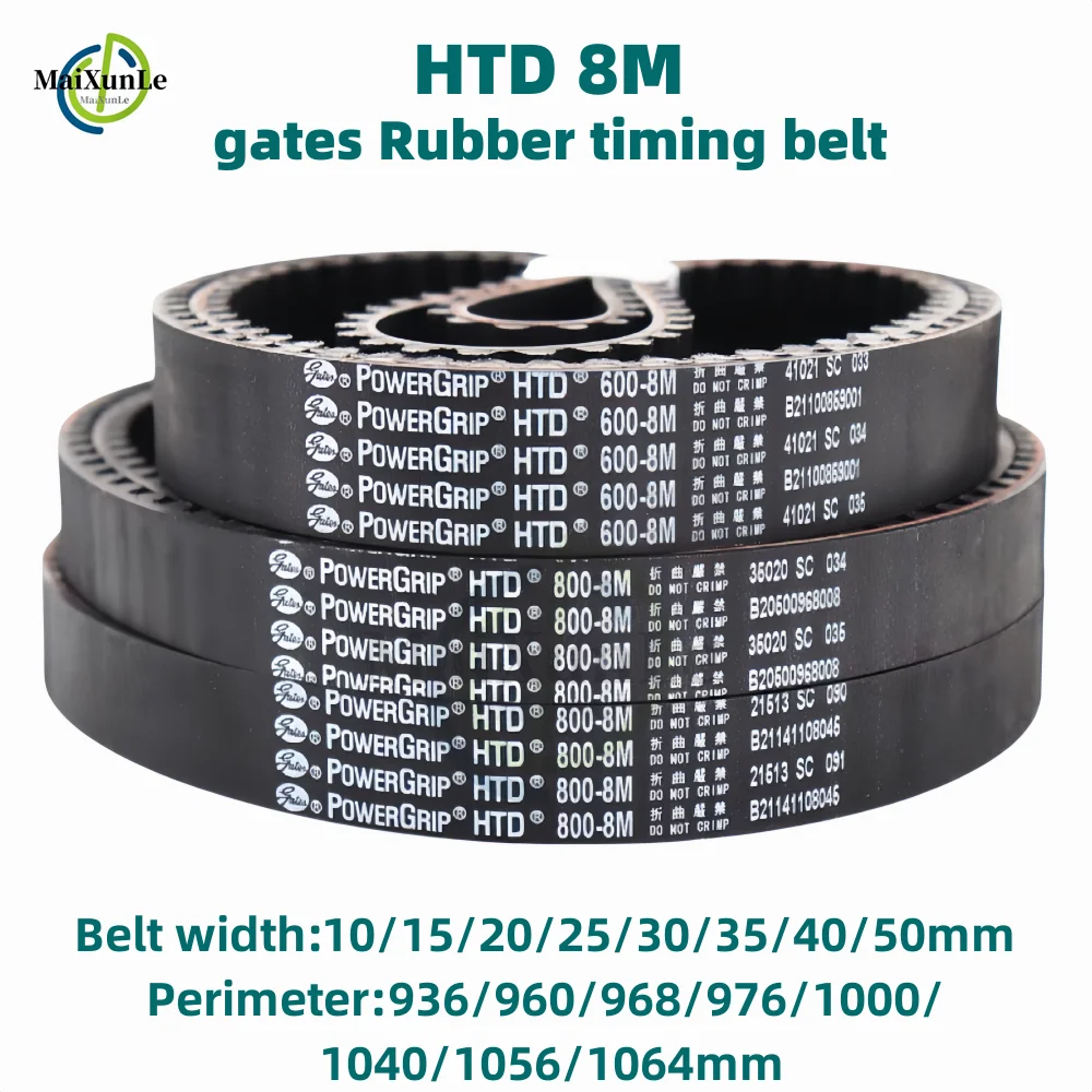 

HTD 8M Gates High Torque Rubber Timing Belt Width10/15/25/30/35/40/50mm perimeter 936/960/968/976/1000/1040/1056/1064mm pitch8mm