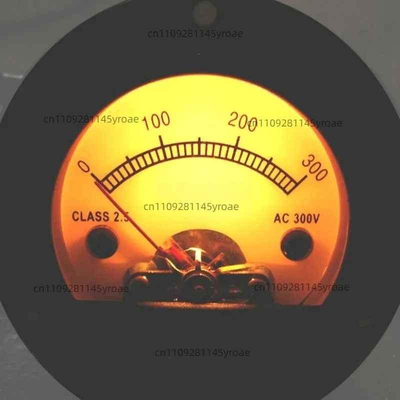 220V-300V AC Round Analog Voltmeter Black Pointer Meter Retro Style With Yellow Backlight Voltage Measuring Instrument