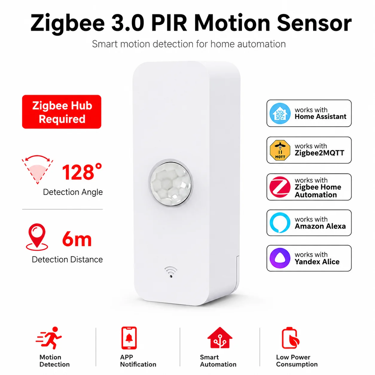 Zigbee 3.0 PIR Motion Sensor Zigbee Hub Required Smart Home Security Works with Home Assistant Yandex Alexa ZHA Zigbee2MQTT