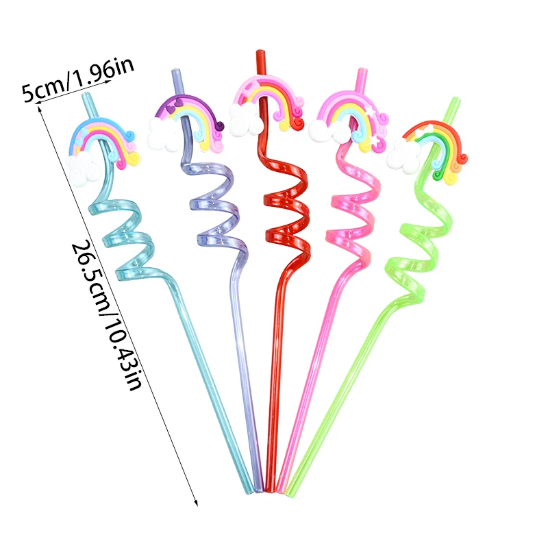 5Pcs Cartoon Rainbow Straws Children's Health Plastic Straw Toy PVC Bar Party Reusable Straw Kids Accessories Party Decoration