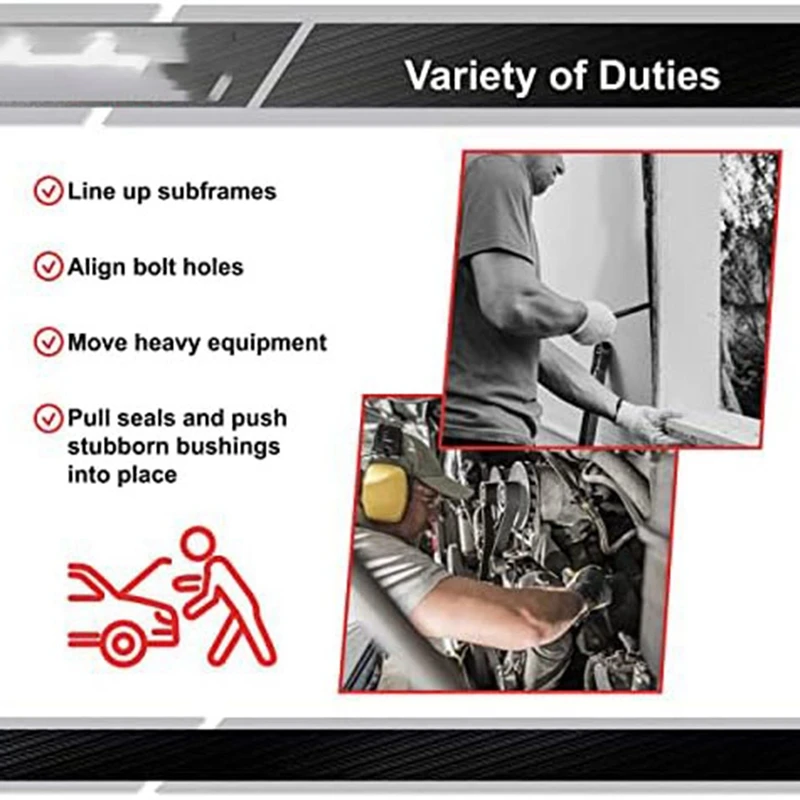 Rolling Head Pry Bar Set para senhoras, pé mecânico Pry Bar, preto e prata aço calcanhar alavanca, 6 polegadas, 12 polegadas, 16 polegadas, 4 peças