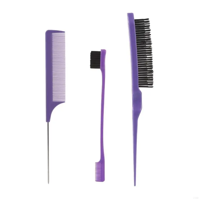 U0DE 3PCS 헤어 스타일링 도구 세트 개인 또는 전문적인 용도를위한 빗 에지 브러시