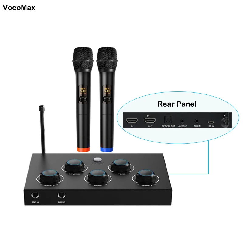 HD Karaoke Microphone Mixer Wireless Receiver System for Smart TV PC Amplifier Speaker with Power Adapter Optical Audio Cables