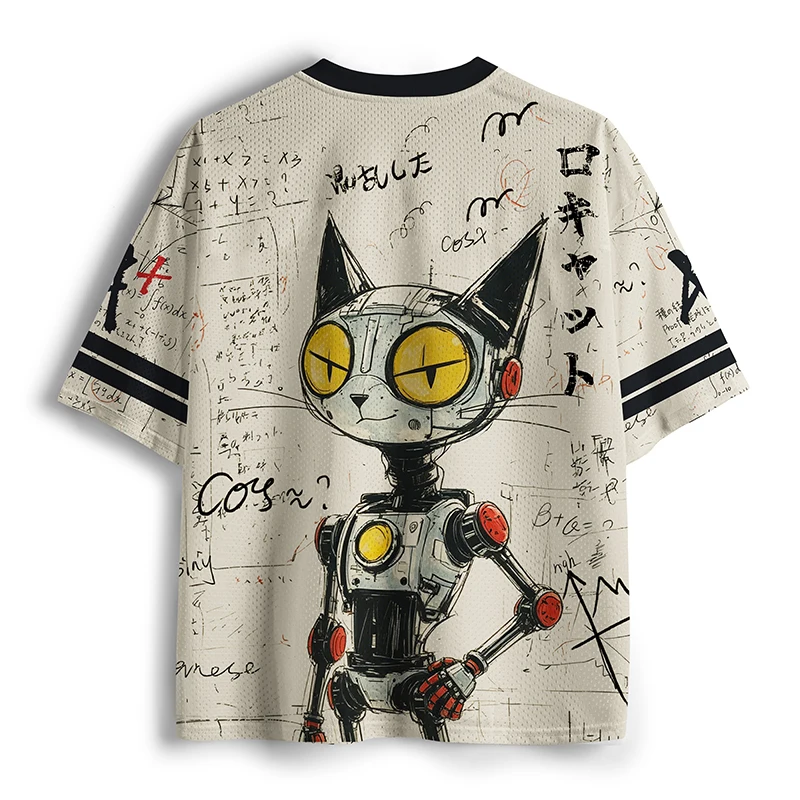 Cyber Machinery Black Cat Rugby 3D Printed Jersey Hand Drawn Draft Graffiti Men's, Women's, and Children's Mesh Short Sleeves