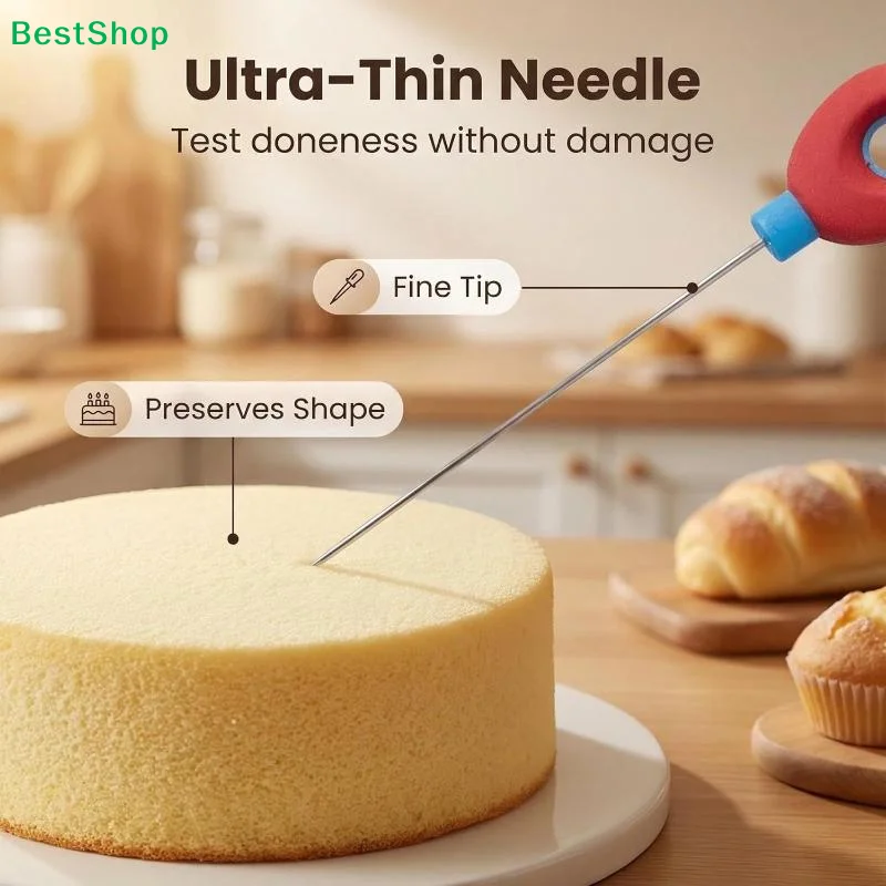 ★Reusable Cake Tester Probe With Non Slip Silicone Handle For Home Baking Doneness Check