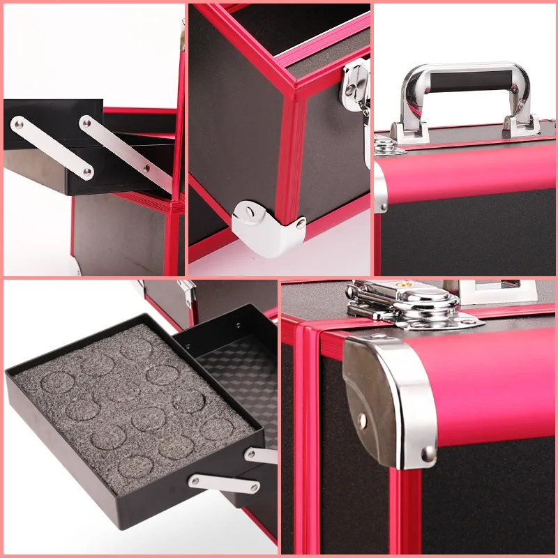 Aluminum Makeup Case Large Capacity Portable Beauty Tattoo Nail Artist Toolbox Kit
