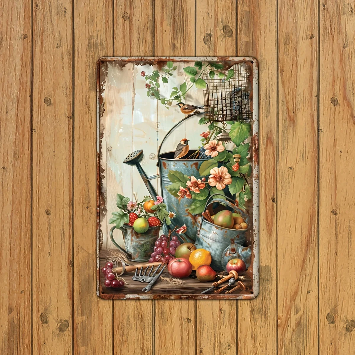 Vintage Floral Metal  Sign - Rust-Proof & Waterproof Wall Art with Rustic Garden Scene, 8.0x12.0inch | Perfect for Home, Office