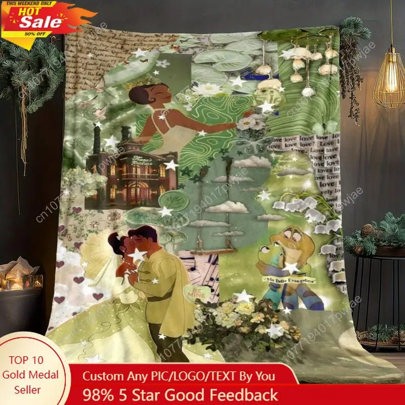 

Princess and the Frog Tiana Collage Print Flannel Blanket - Soft Lightweight All-Season Throw for Sofa Custom Blankets