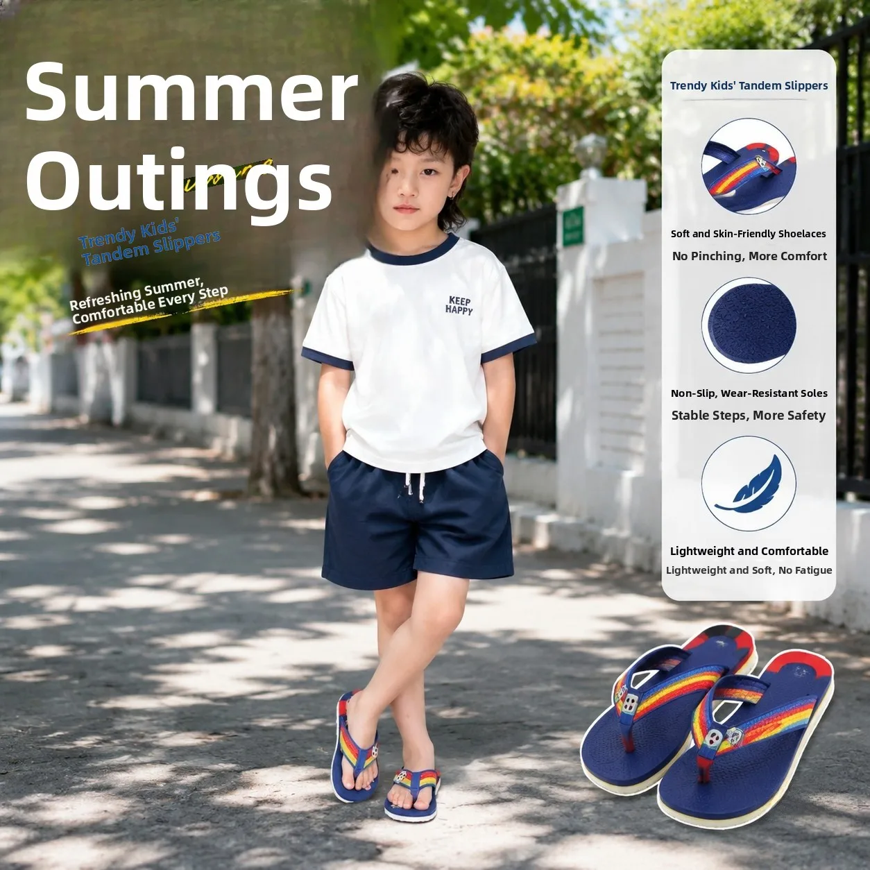 Children's Thong Slippers Beach Waterproof Anti-slip Summer Cool Sandals Easy to Wear And off for Boys And Girls Primary Scho...