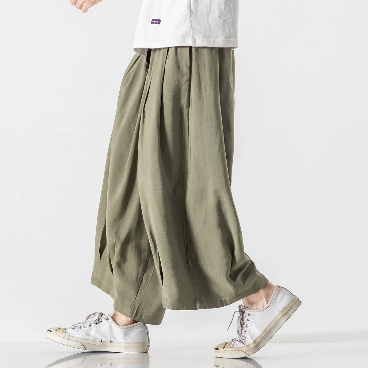 Chinese Style Thin Ice Silk Cropped Pants 2022 Summer Loose Straight Wide Leg Pants Retro Plus Size Casual Pants Men Clothing