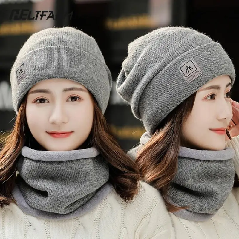 

Winter Beanie Hat Knitted Hat Winter Cap Beanie Women Thick Wool Neck Scarf Cap Balaclava Mask Bonnet Hats Set