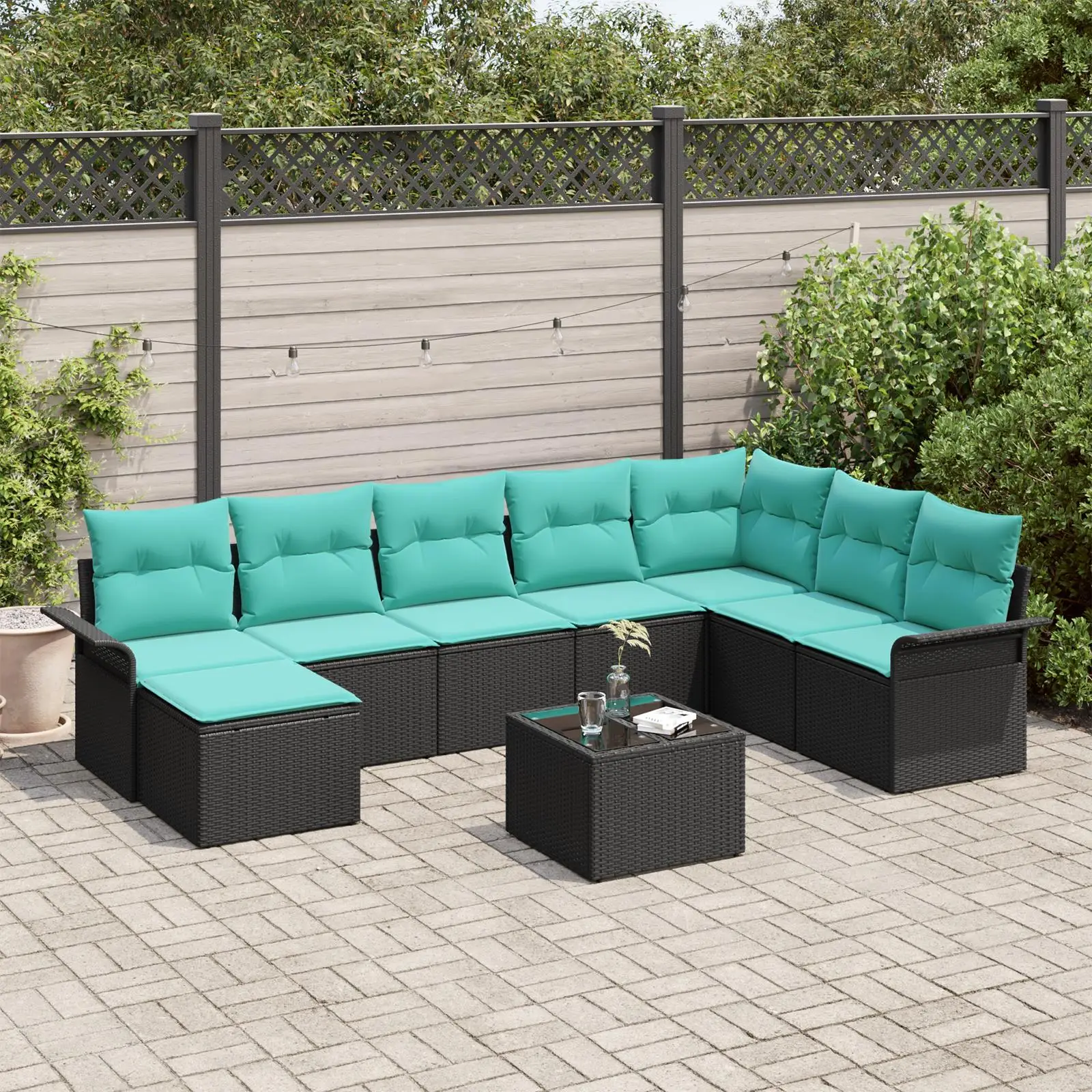

9 Piece Outdoor Rattan Sofa Set with Cushions Black Patio Furniture Garden Seating