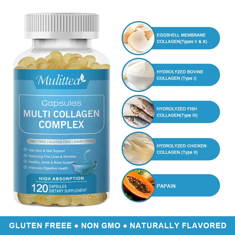 Mulittea Collagen Peptides Complex of Hyaluronic Acid and Vitamin C Helps Joint Nails health & Brighten skin & Hair Growth