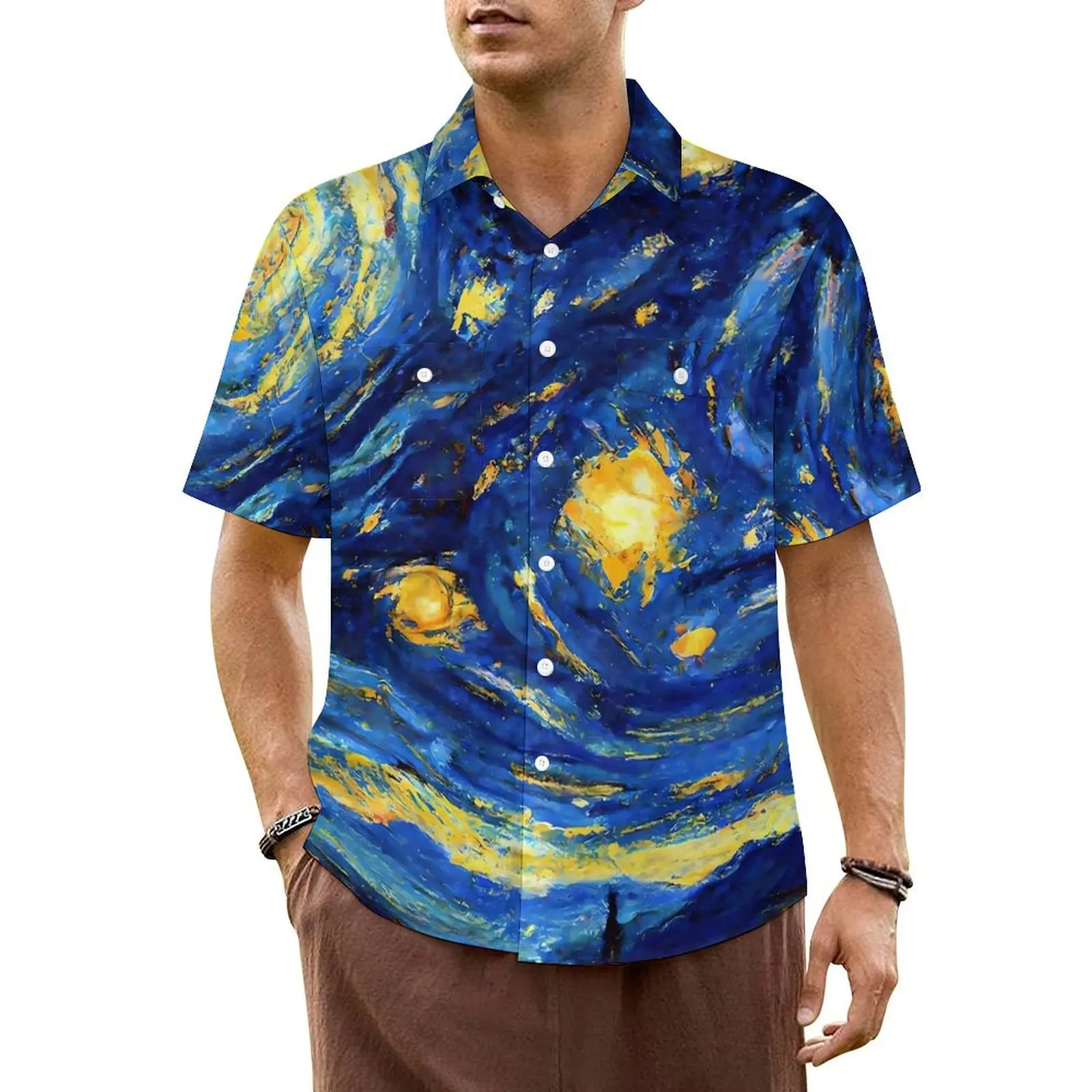 

Мужская рубашка с коротким рукавом, звездная ночь, Y2K