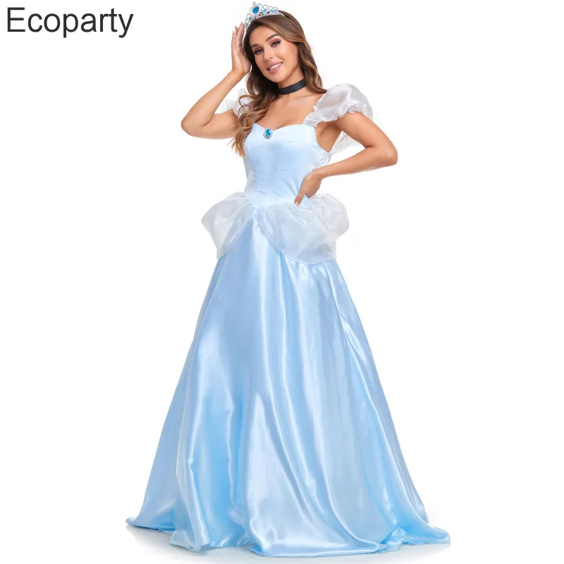 New Women Halloween Princess Costume Adult Blue Deluxe Sexy Backless Ball Gown Purim Party Stage Show Goddess Fancy Outfits