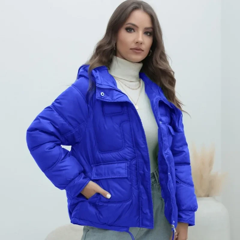 Women's Parkas Coat European Style 2023 New Bright Color Stand Up Collar Down Cotton Jacket Regular Women Clothing Autumn Winter