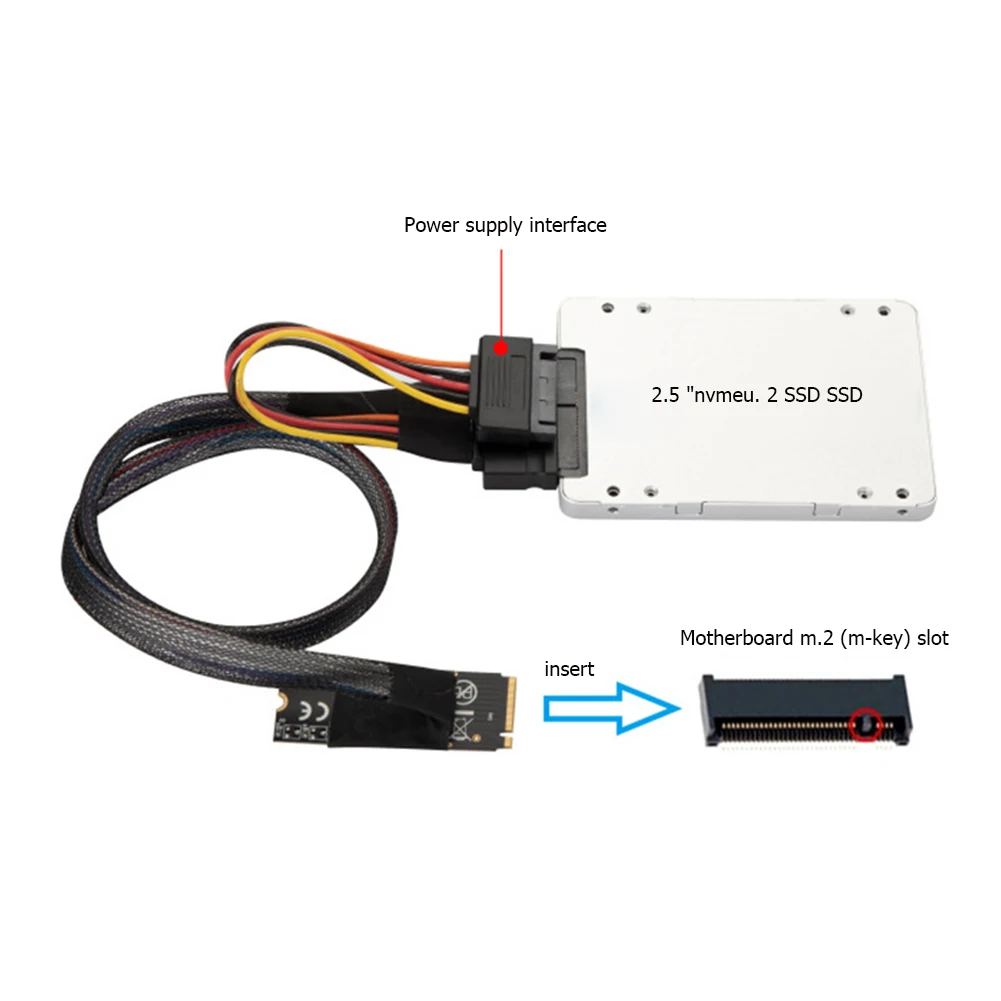 0.5m M.2 M-Key to U.2 Interface Adapter Cable with SATA 15P Female Connector for Windows/UEFI2.3.1 Accessories