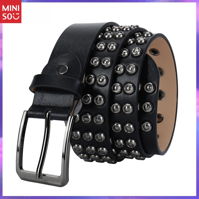 

Miniso Hardware Leather Belt Unisex, Punk Hip Hop Waistband, Outdoor Metal Jeans Strap