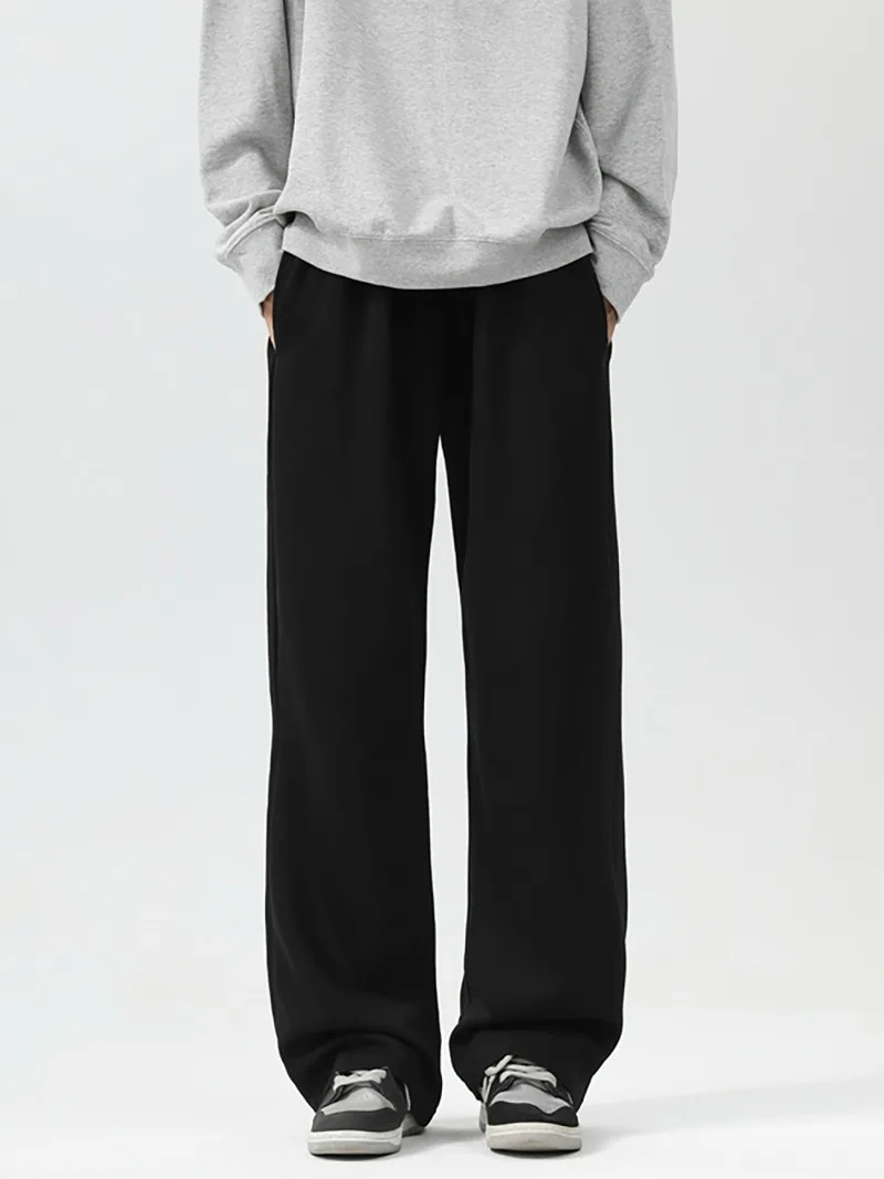 

Premium Pure Cotton Gray Sports Sweatpants Men's Hong Kong Style Ins Straight Tube Loose Wide Leg Casual Pants