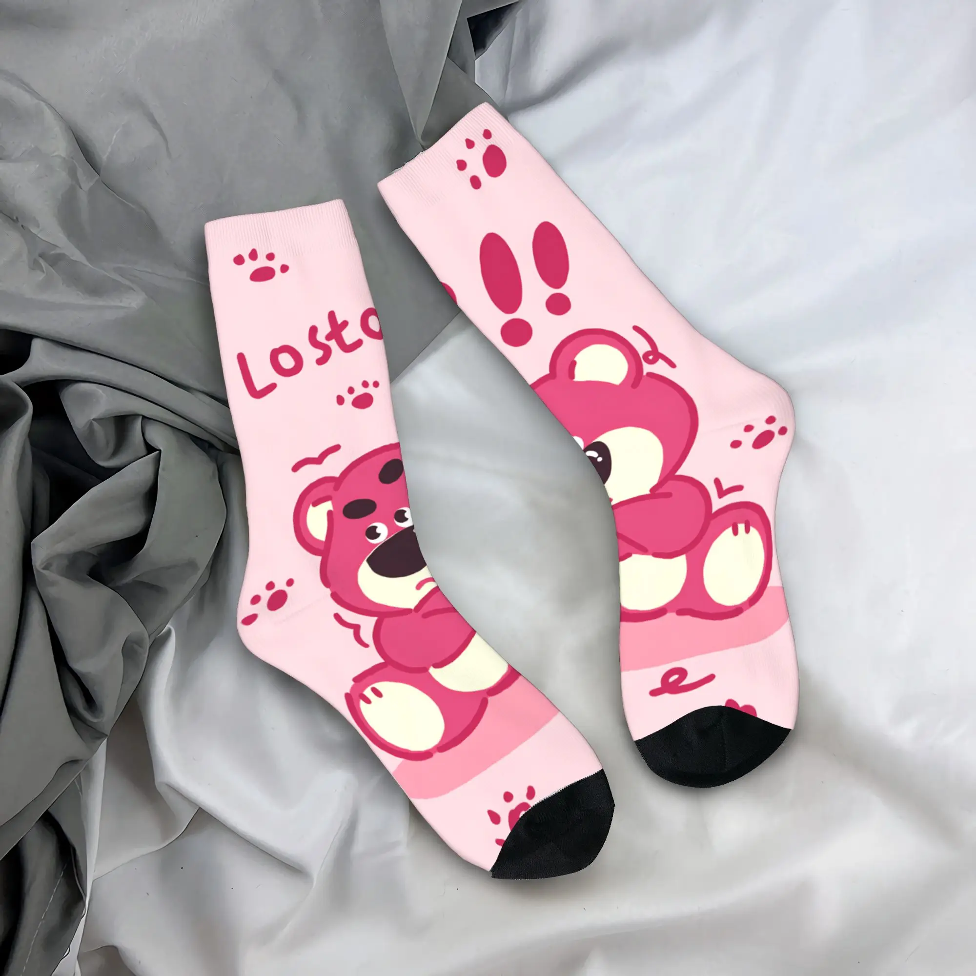 Lotso Cute Bear Socks  Gothic Stockings Autumn Anti Slip Men's Socks Comfortable Graphic Running Socks
