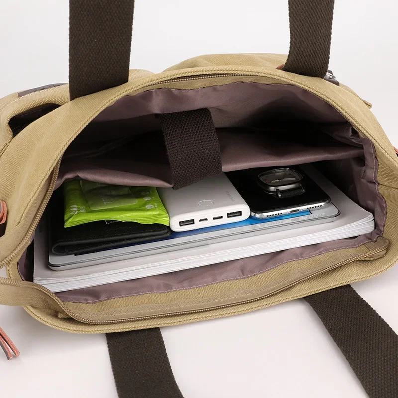 New Canvas Tote Bag Trendy Casual Commuting A4 Book Files Crossbody Bag Large Capacity Simple Shoulder Bag Laptop Handbag