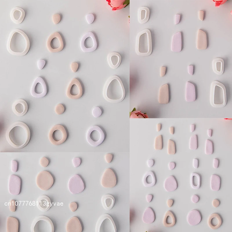 قالب قاطعة طين فخارية ناعم بتصميم هندسي بسيط ، أقراط مصنوعة يدوياً ، مجوهرات ، قوالب قطع دلايات ، أدوات صنع الهدايا ، 2 * لكل مجموعة