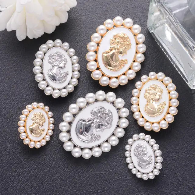 2szt/opakowanie Vintage Beauty Cameo Pearl Alloy Buttons For Cardigan Shoes Bags Decor DIY Sewing Buttons Apparel Accessories