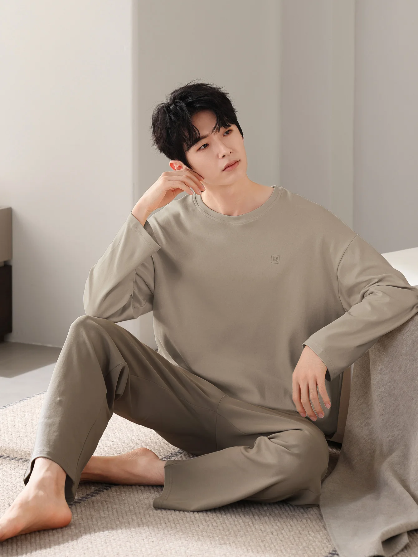 Vêtements de nuit pour hommes, 100% coton, manches longues, quatre saisons, grande taille, ensemble de costume de maison en pur coton pour adolescents pour la chaleur