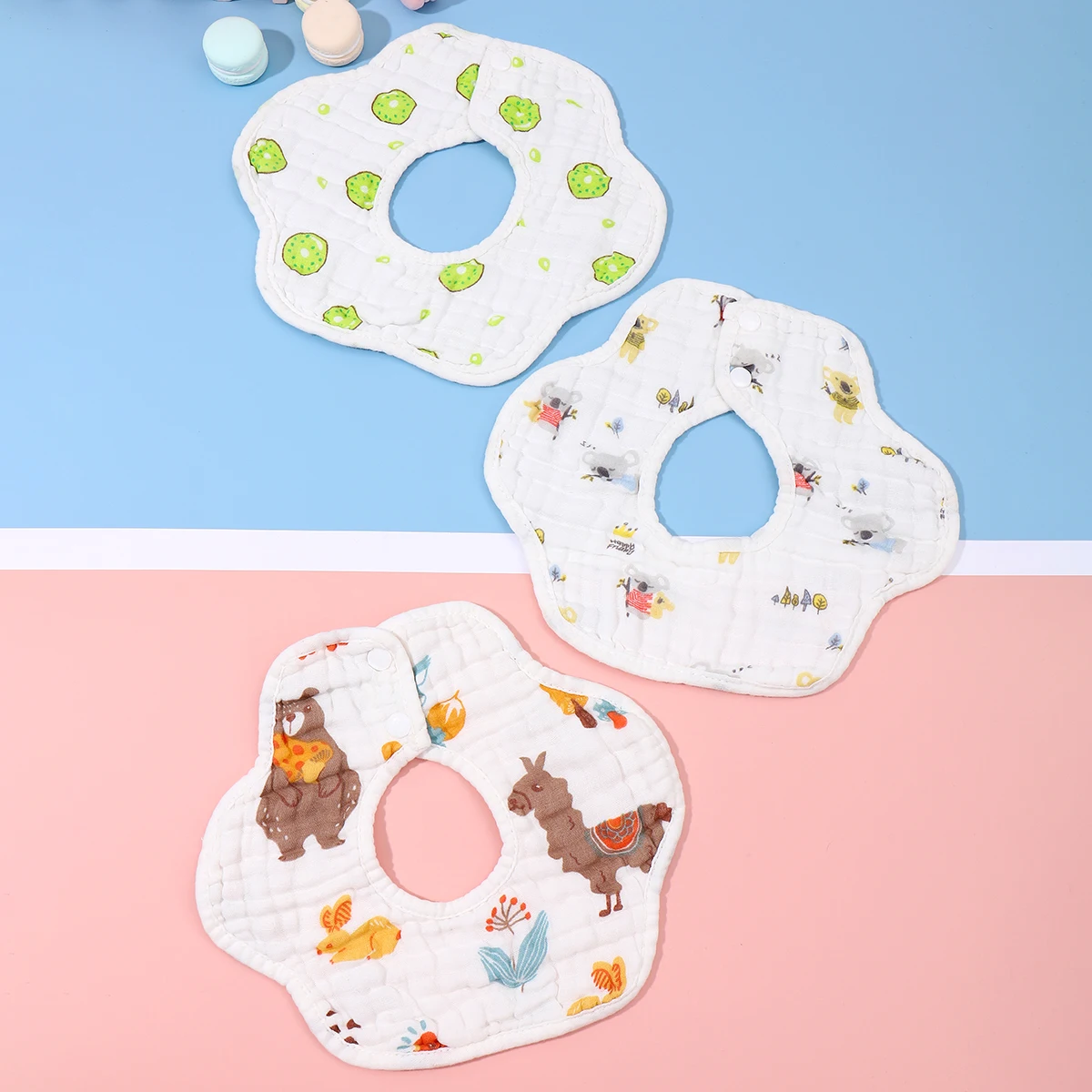 2/3/4pcs Baby Petal Bibs 8 Layer Baby Bibs 360 Degree Rotating Pure Cotton Printed Saliva Towel for Toddle Boys Girls