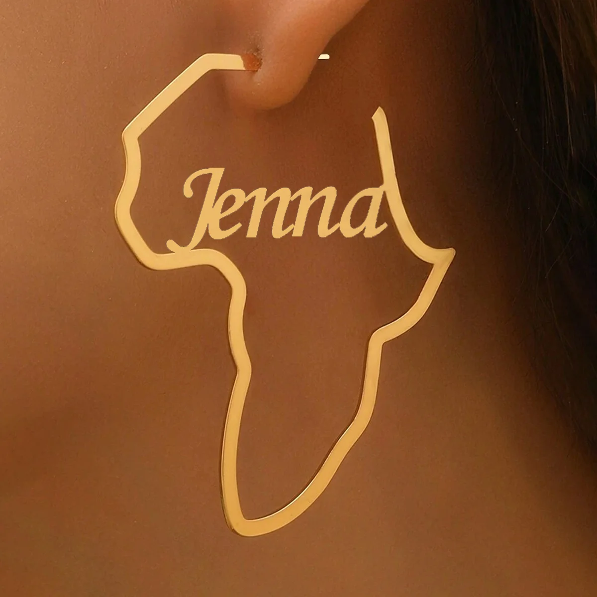 Custom Name Map of Africa Earrings For Women Large Alphabet Ear Studs Personalized Stainless Steel Jewelry Nameplate Earrings