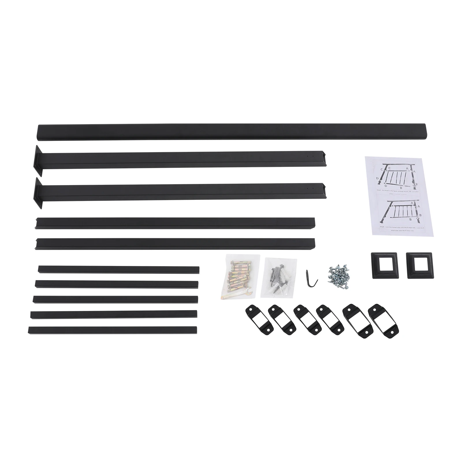 Outdoor Step Handrail 3 or 4 Steps, Transitional Stair Railing with Safety Fence for Villa Deck Black Carbon Steel