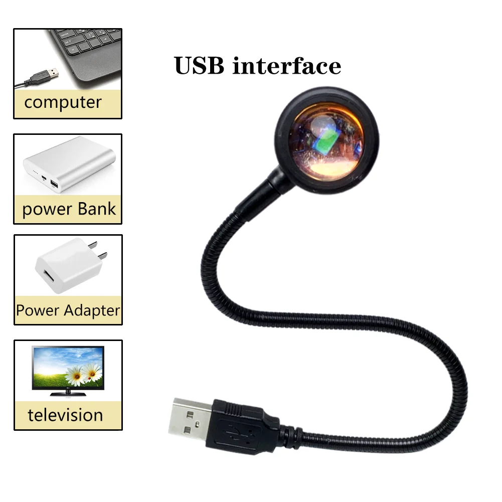 USB 일몰 무지개 프로젝션 램프, 분위기 야간 조명, 사진 조명 배경 조명, 집 벽 장식 조명