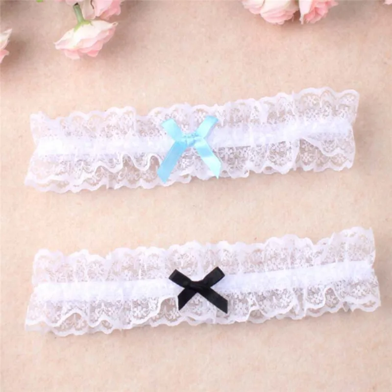 Women Stocking Garter Belt Girl Bridal Lace Flowers Blue Leg Ring Loop For Princess Cosplay Wedding Party