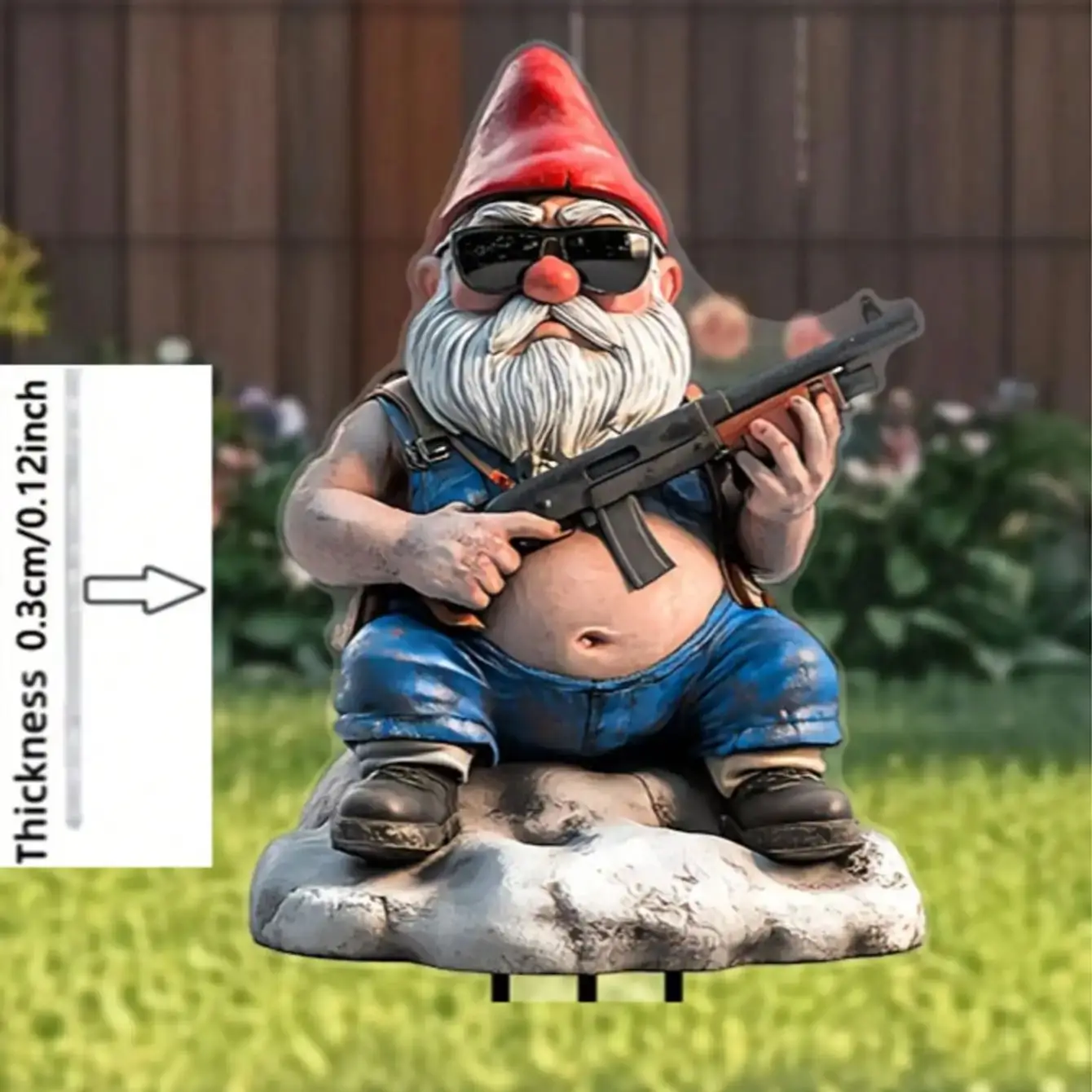 1 Piece of Gnome Yard Decoration Stake with Gun, an 8-Inch Outdoor Decorative Garden Logo, a Gift for Father