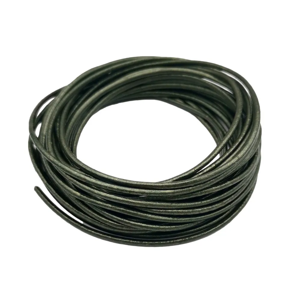 Metallic Dark Green 5 Yards 2mm Leather Strap 2.0mm Diameter Genuine Leather Cord Bracelet Necklace Making