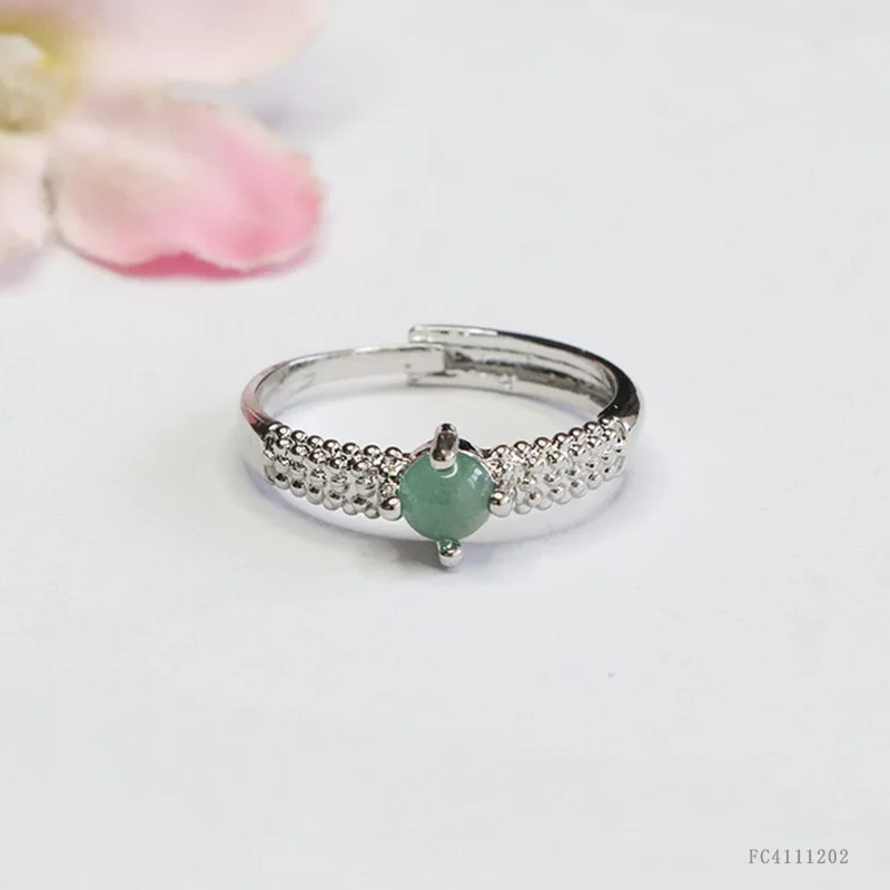 

Exquisite S925 Silver Inlaid Natural A-goods Jadeite Love Yang Green Ice Jade Ring Adjustable Couple Luxury Fashion Fine Jewelry