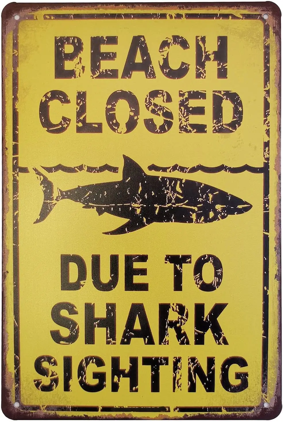 ERLOOD Warning Beach Closed Due to Sighting Vintage Tin Signs Retro Metal Wall Poster Decorative Tin Sign 8 x 12