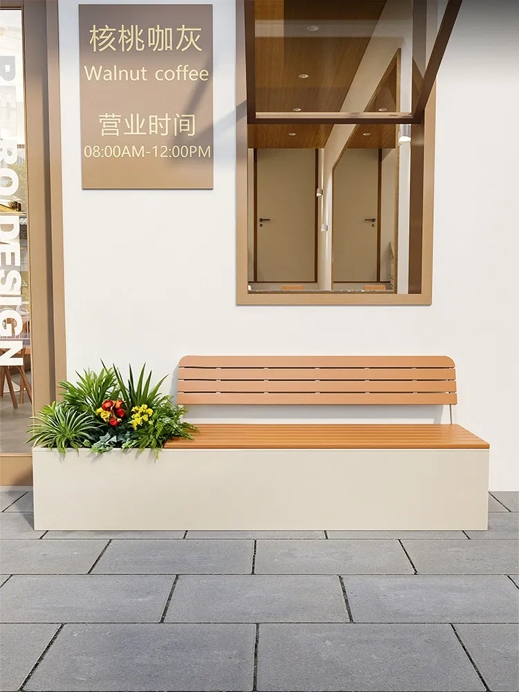 Commercial Street Flower Box Seat Combination Pedestrian Street Milk Tea Shop Outside Landscape Public Leisure Bench