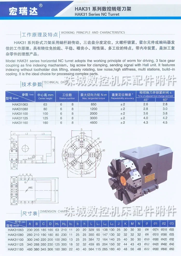 Six- and eight-station turret electric turret HAK31063/80/100/125