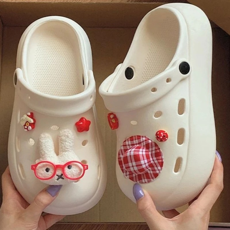 Cartoon Kawaii Miffy Crocs Female Summer Wear Outside Thick Sole Anti-slip Baotou Mop Comfortable Soft Easy To Clean Versatile