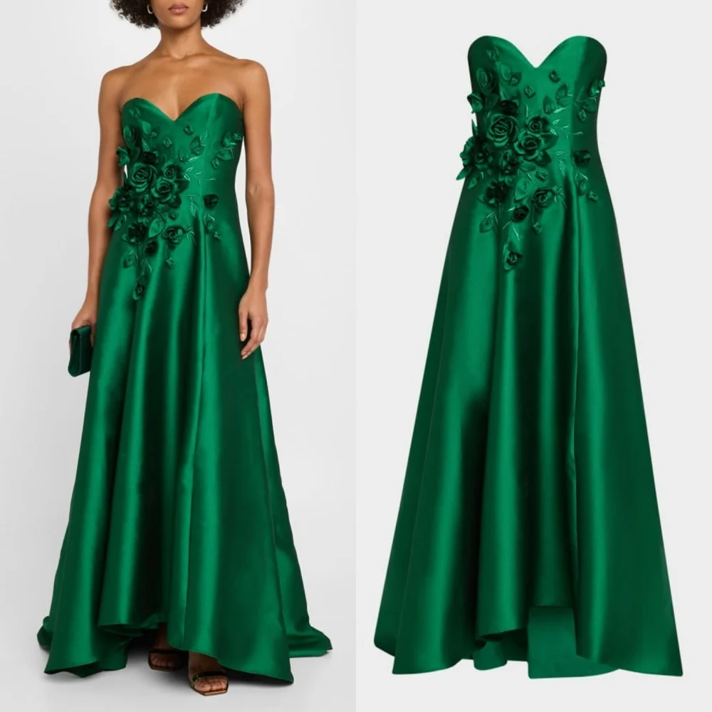 

Customized Matching Modern Style Handmade Flower Pleat A-line Strapless Long Dresses Bespoke Occasion Dresses Exquisite Fashion