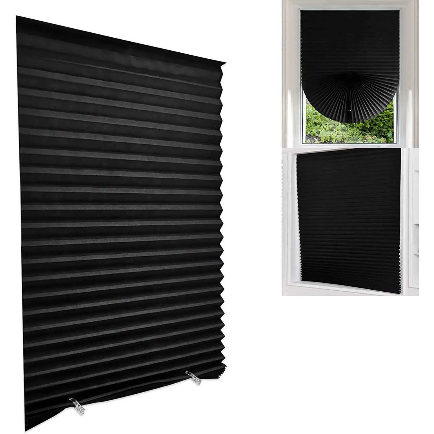 Easy Install Self-Adhesive Pleated Roller Blinds - Total Blackout,Non-Perforated, Portable, Full Shading Curtain - Perfect for H