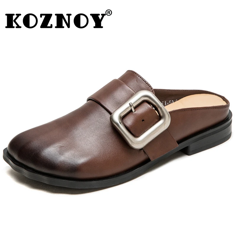 

Koznoy 2.5cm Summer Square Toe Women Sandals Fashion Hollow Ethnic Oxfords Soft Soled Sippers Natural Cow Genuine Leather Shoes