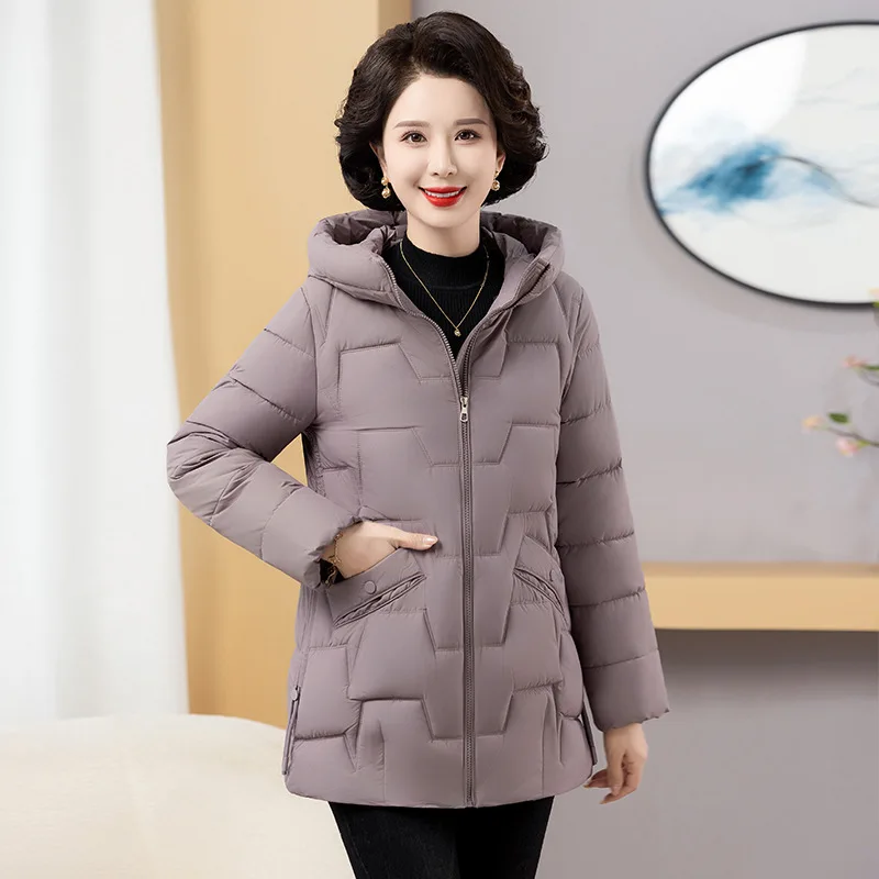 Winter 2024 New Hooded Down Cotton Jacket Middle-Aged Medium Long Winter Women Parkas