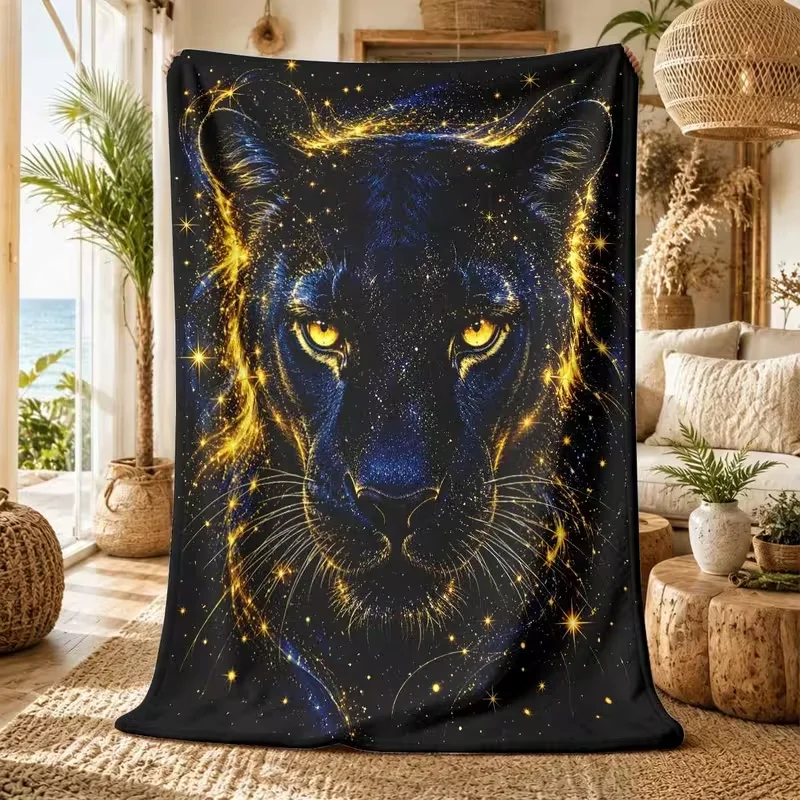 Golden Lightning Leopard Print Blanket Soft Cozy Throw Blanket All Season Use for Sofa Bed Animal Home Decoration